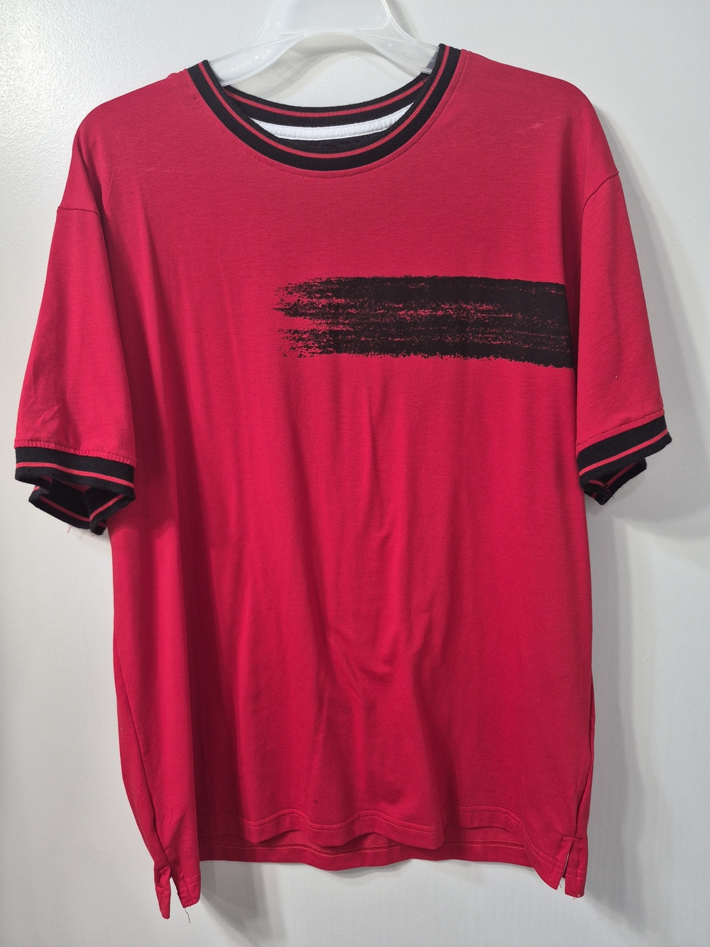 Red Short-Sleeve Crew Tee with Black Brushstroke Detail